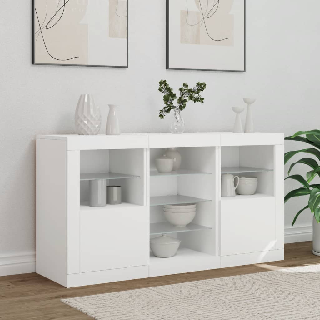 Skjenk med LED-lys hvit 123x37x67 cm