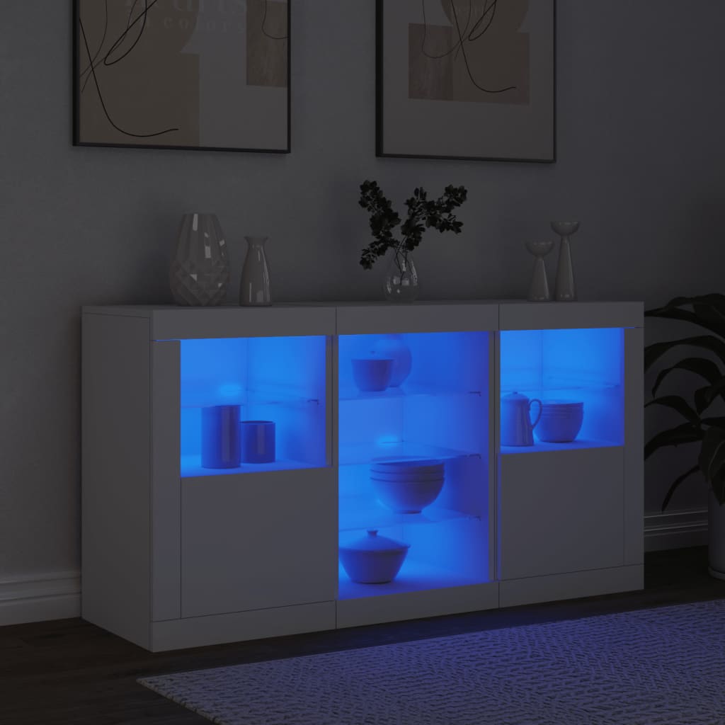 Skjenk med LED-lys hvit 123x37x67 cm