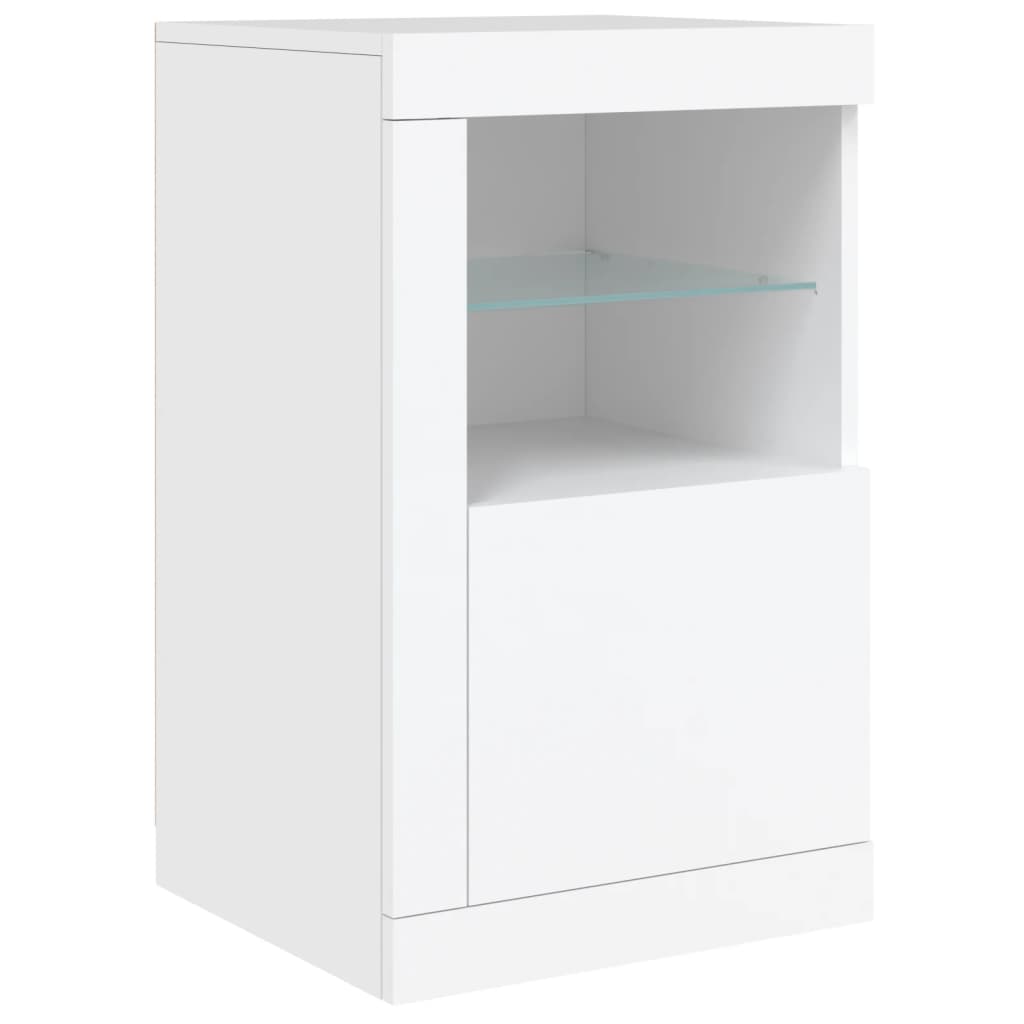 Skjenk med LED-lys hvit 123x37x67 cm