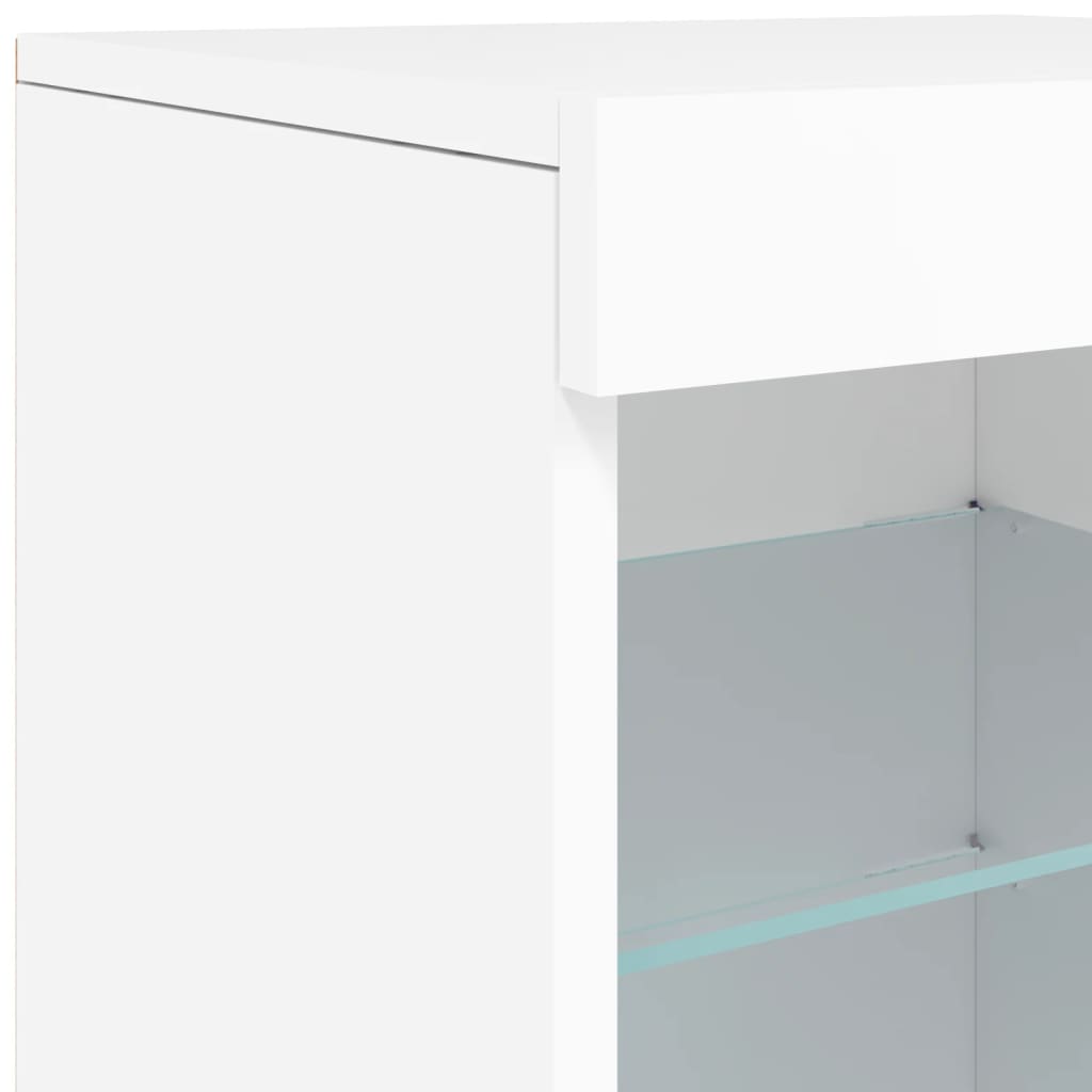 Skjenk med LED-lys hvit 123x37x67 cm
