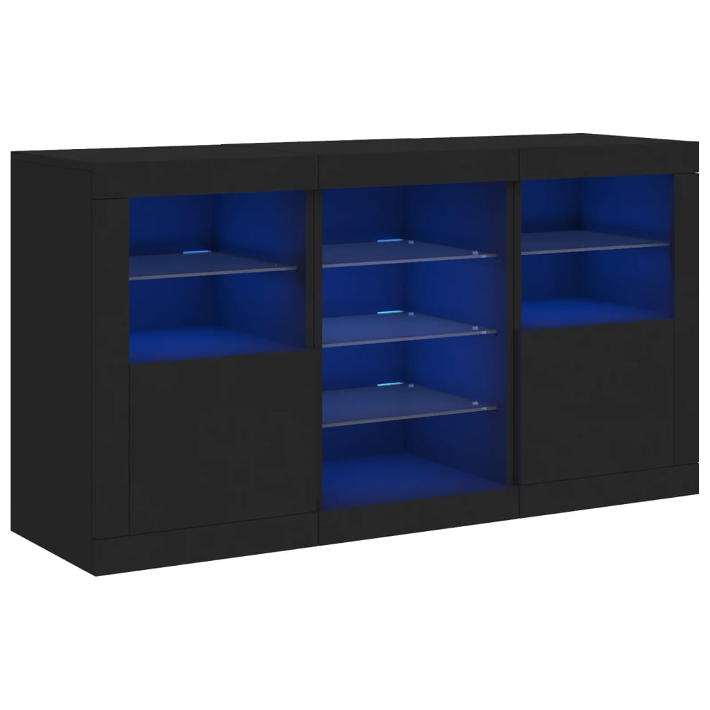 Skjenk med LED-lys svart 123x37x67 cm