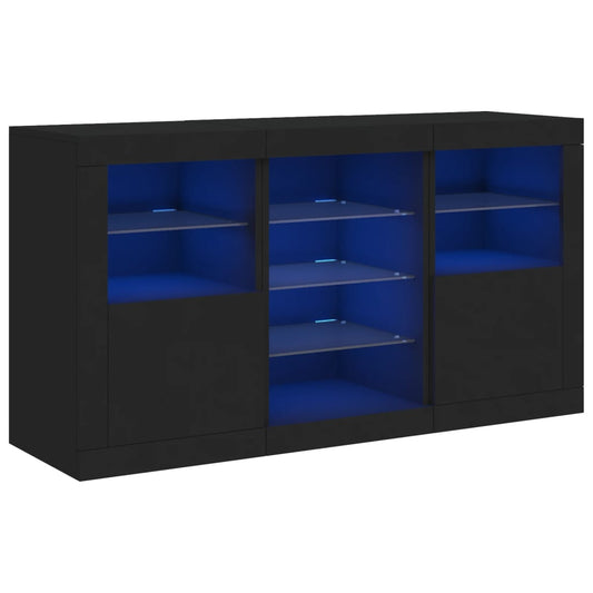 Skjenk med LED-lys svart 123x37x67 cm