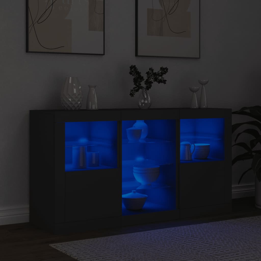 Skjenk med LED-lys svart 123x37x67 cm