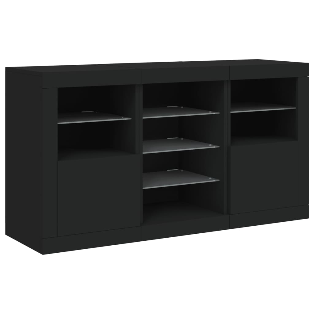 Skjenk med LED-lys svart 123x37x67 cm