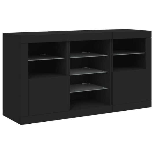 Skjenk med LED-lys svart 123x37x67 cm