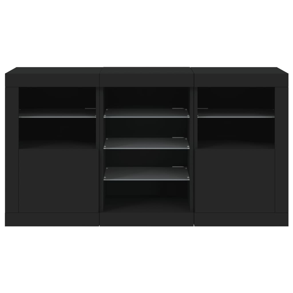 Skjenk med LED-lys svart 123x37x67 cm