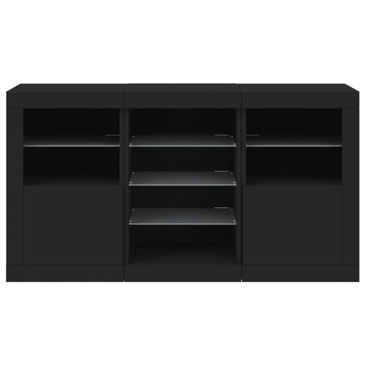Skjenk med LED-lys svart 123x37x67 cm