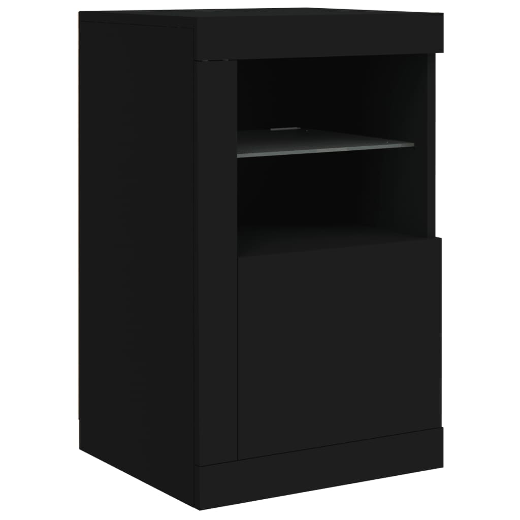 Skjenk med LED-lys svart 123x37x67 cm