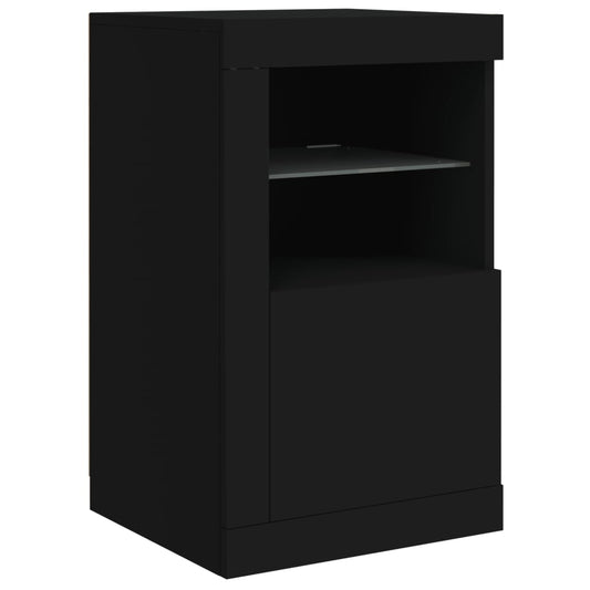 Skjenk med LED-lys svart 123x37x67 cm