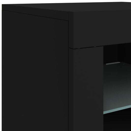 Skjenk med LED-lys svart 123x37x67 cm