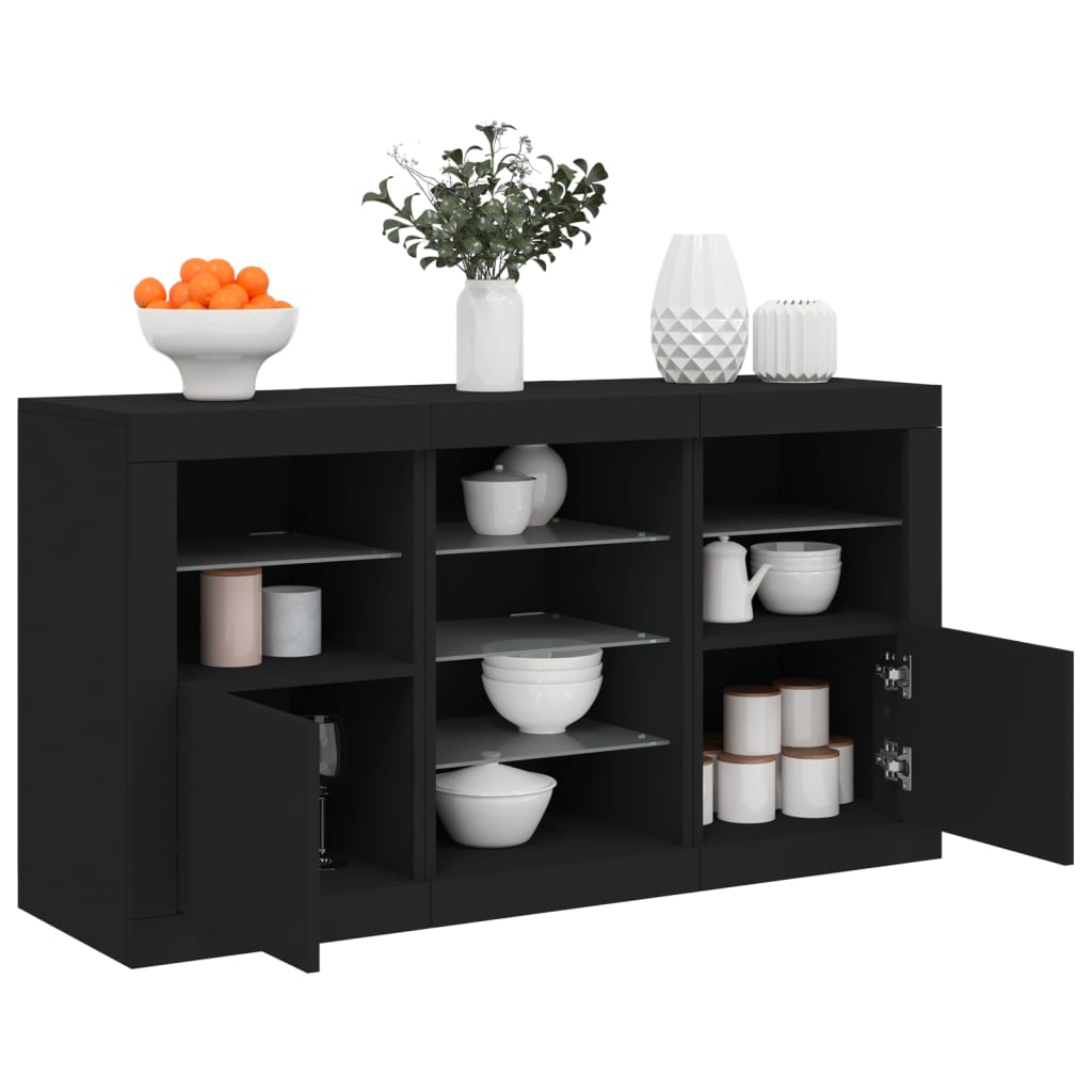 Skjenk med LED-lys svart 123x37x67 cm
