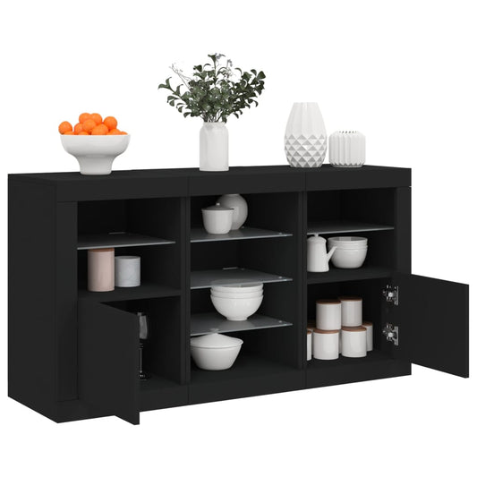 Skjenk med LED-lys svart 123x37x67 cm