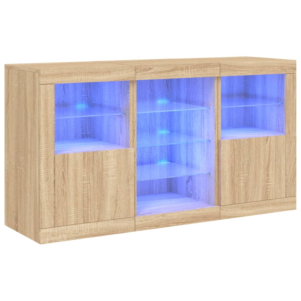 Skjenk med LED-lys sonoma eik 123x37x67 cm