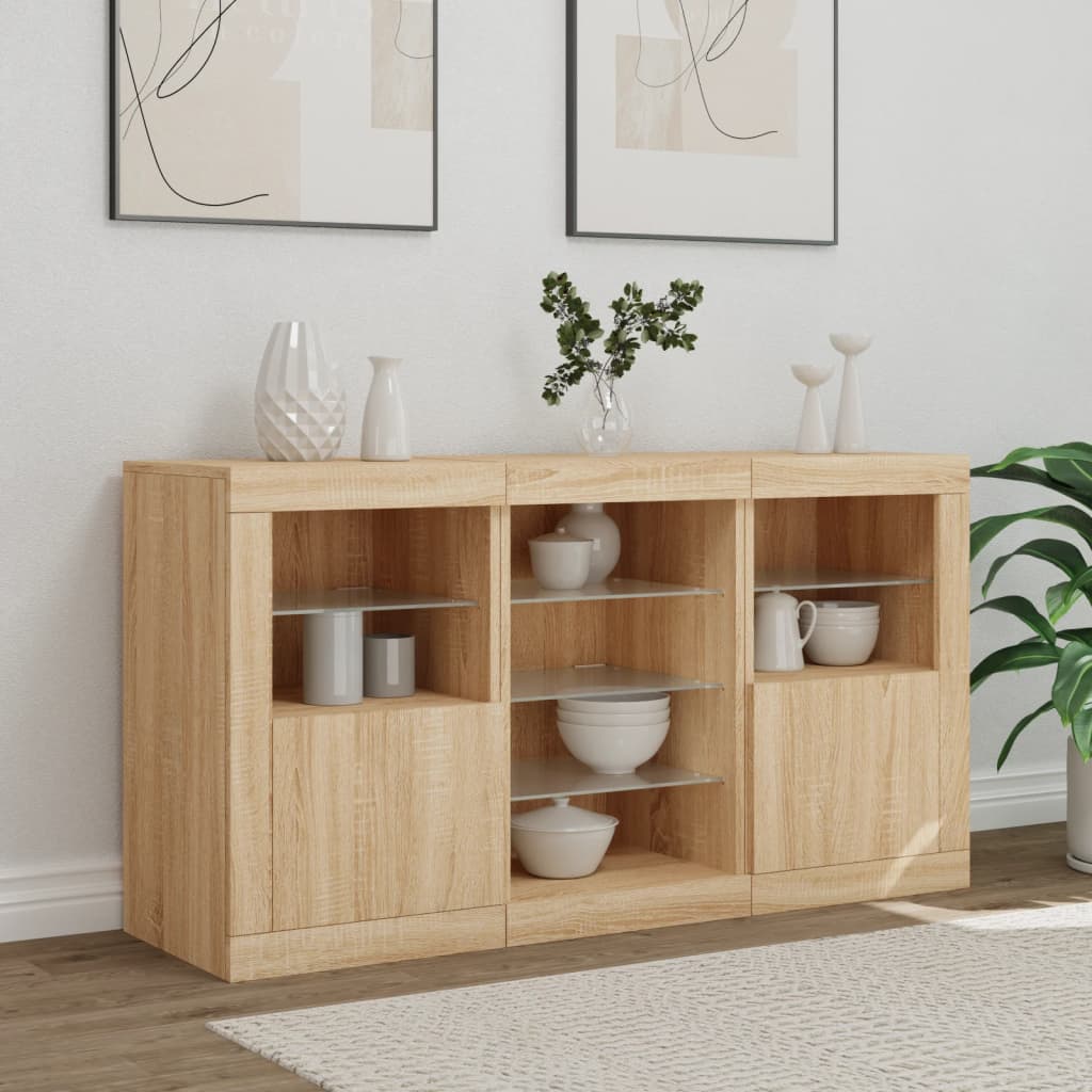 Skjenk med LED-lys sonoma eik 123x37x67 cm