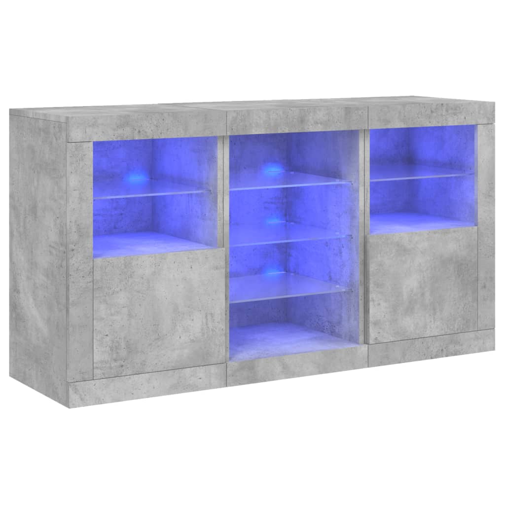 Skjenk med LED-lys betonggrå 123x37x67 cm