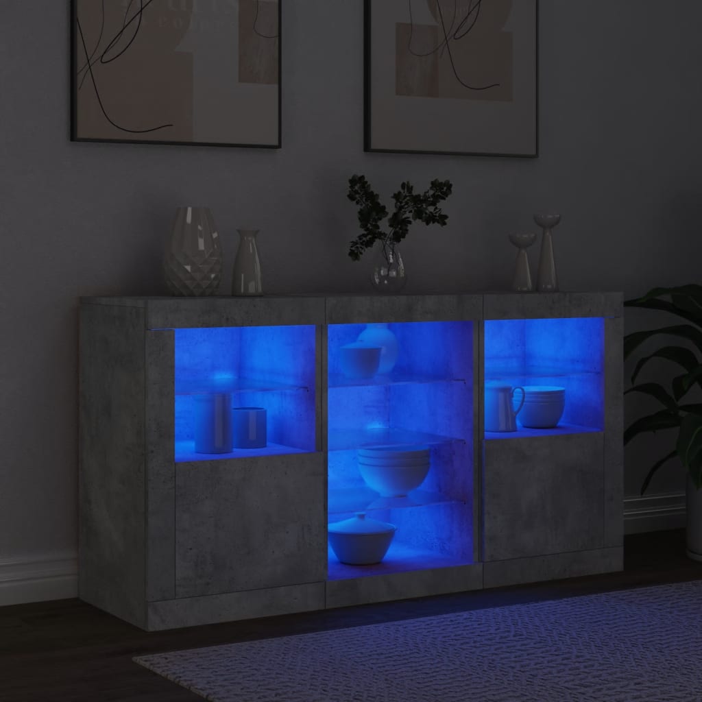 Skjenk med LED-lys betonggrå 123x37x67 cm