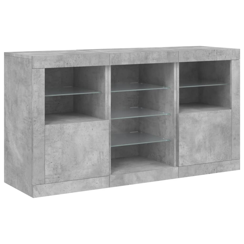 Skjenk med LED-lys betonggrå 123x37x67 cm