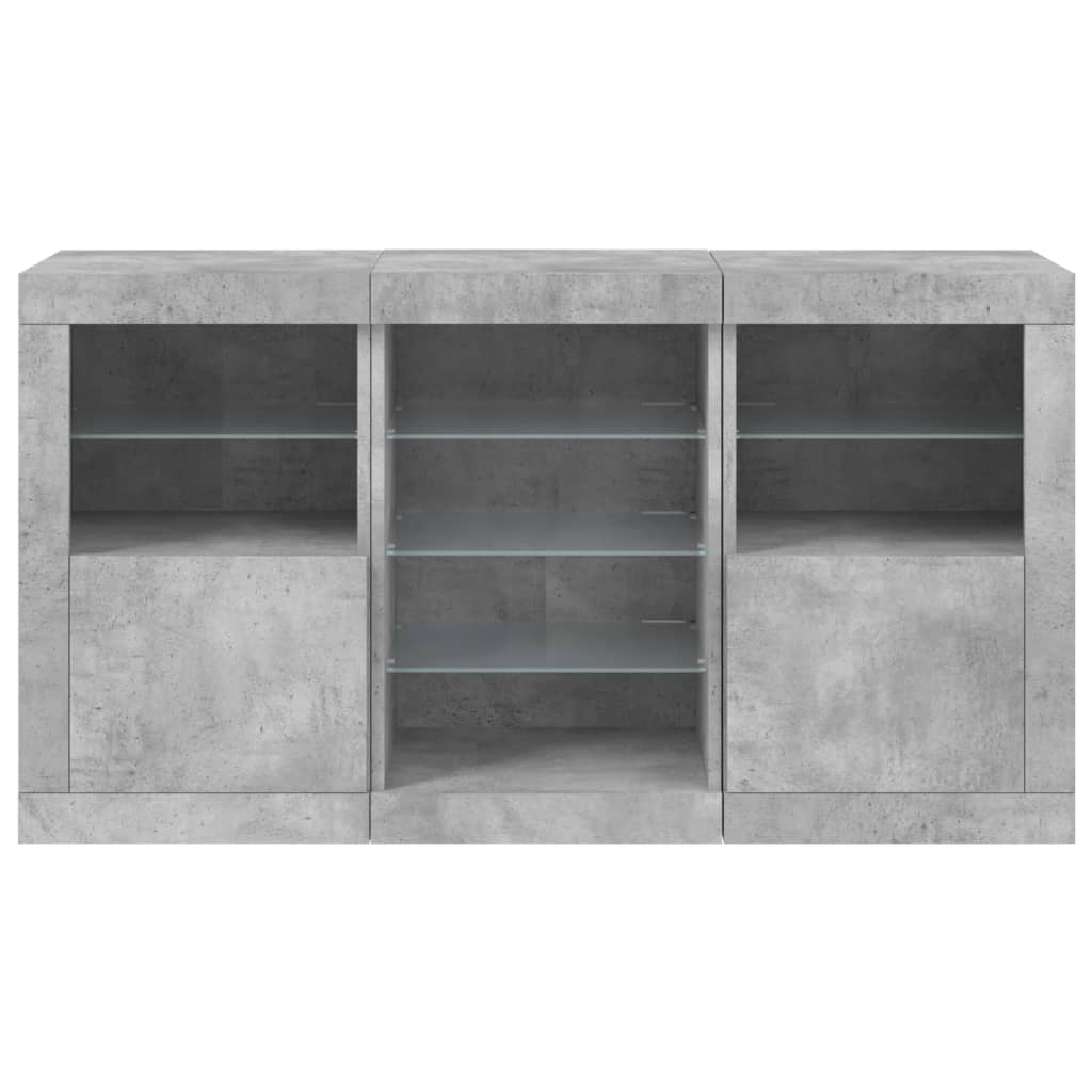 Skjenk med LED-lys betonggrå 123x37x67 cm
