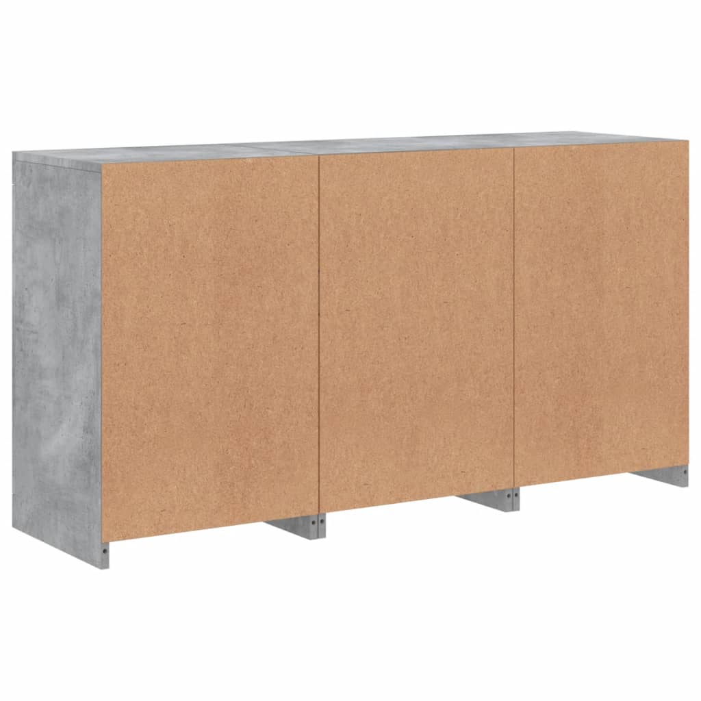 Skjenk med LED-lys betonggrå 123x37x67 cm
