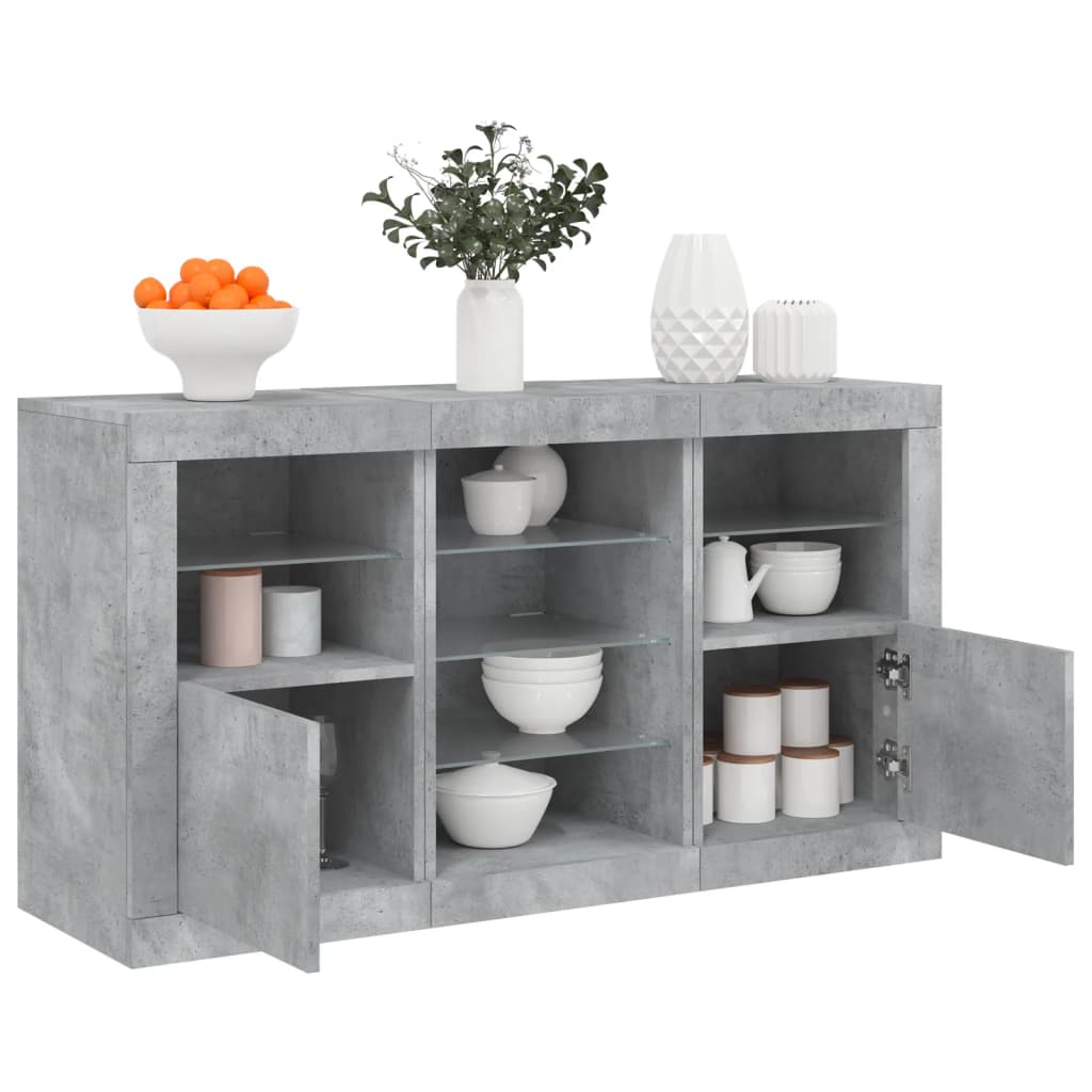 Skjenk med LED-lys betonggrå 123x37x67 cm