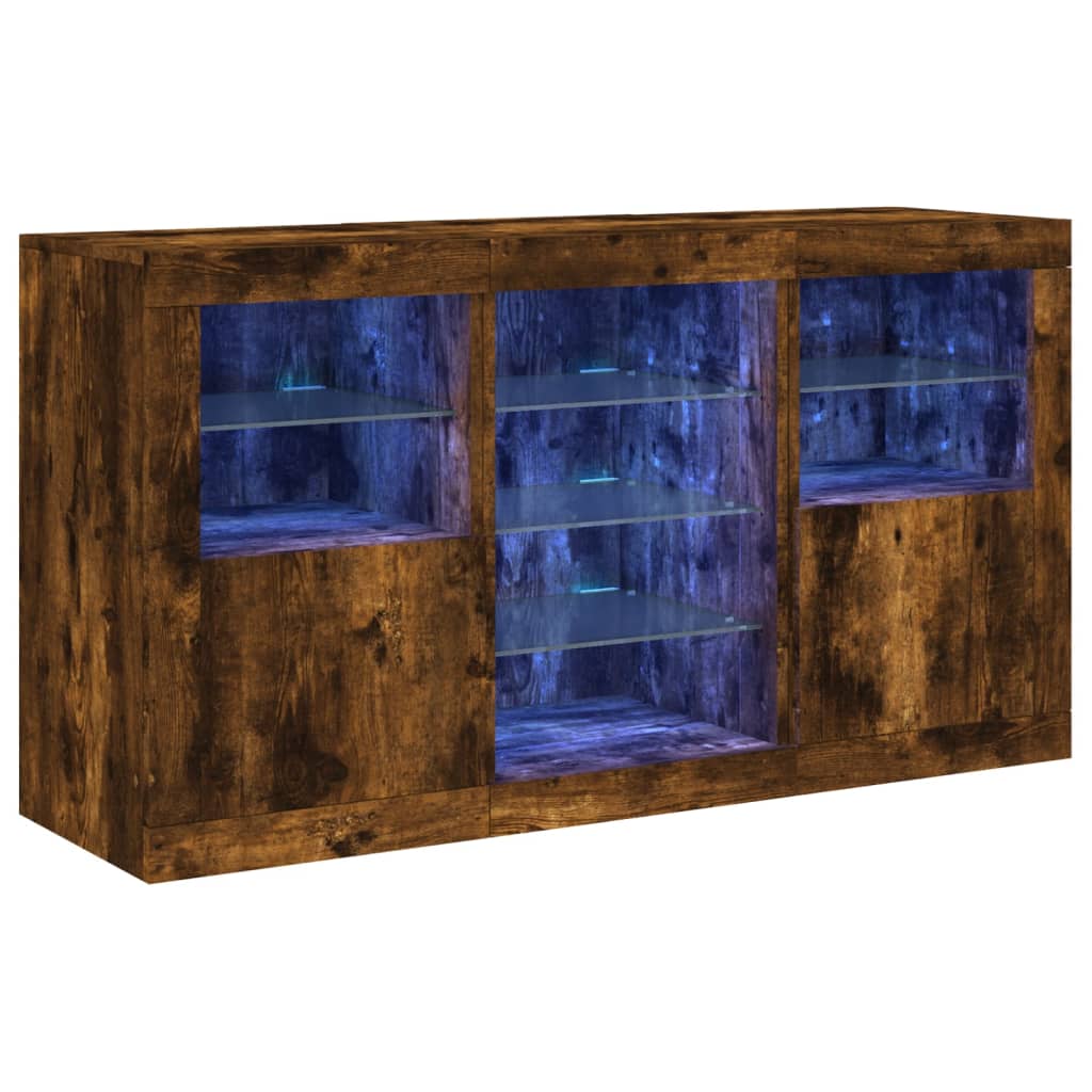 Skjenk med LED-lys røkt eik 123x37x67 cm