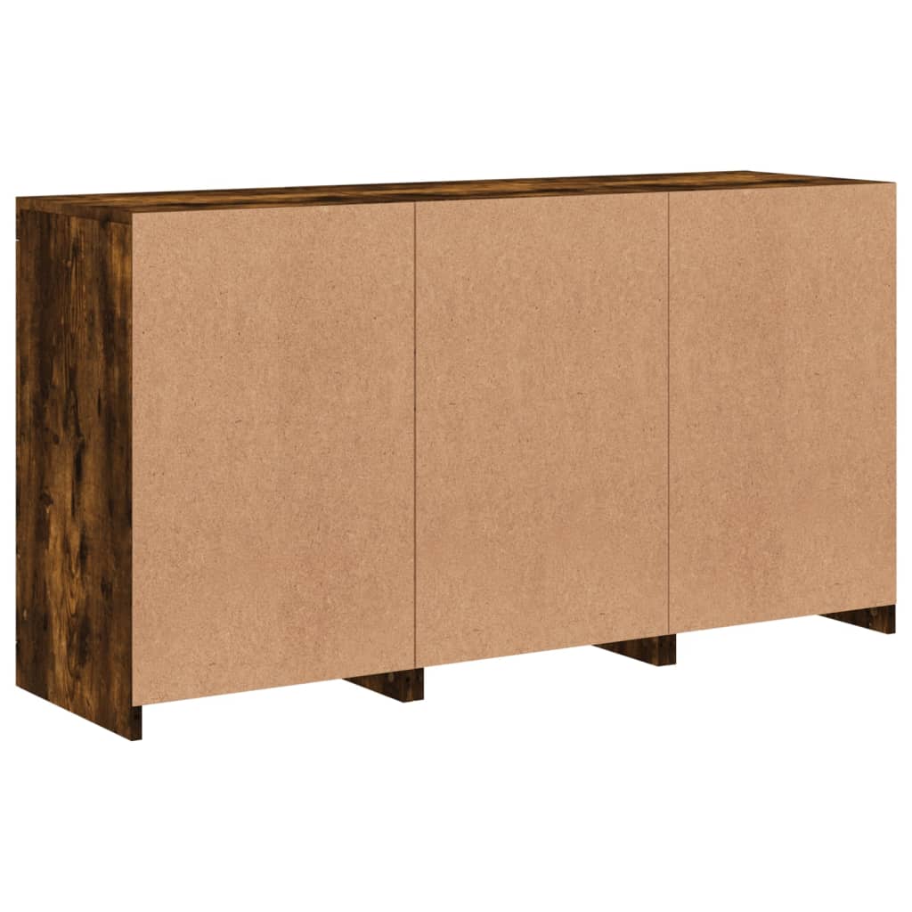 Skjenk med LED-lys røkt eik 123x37x67 cm