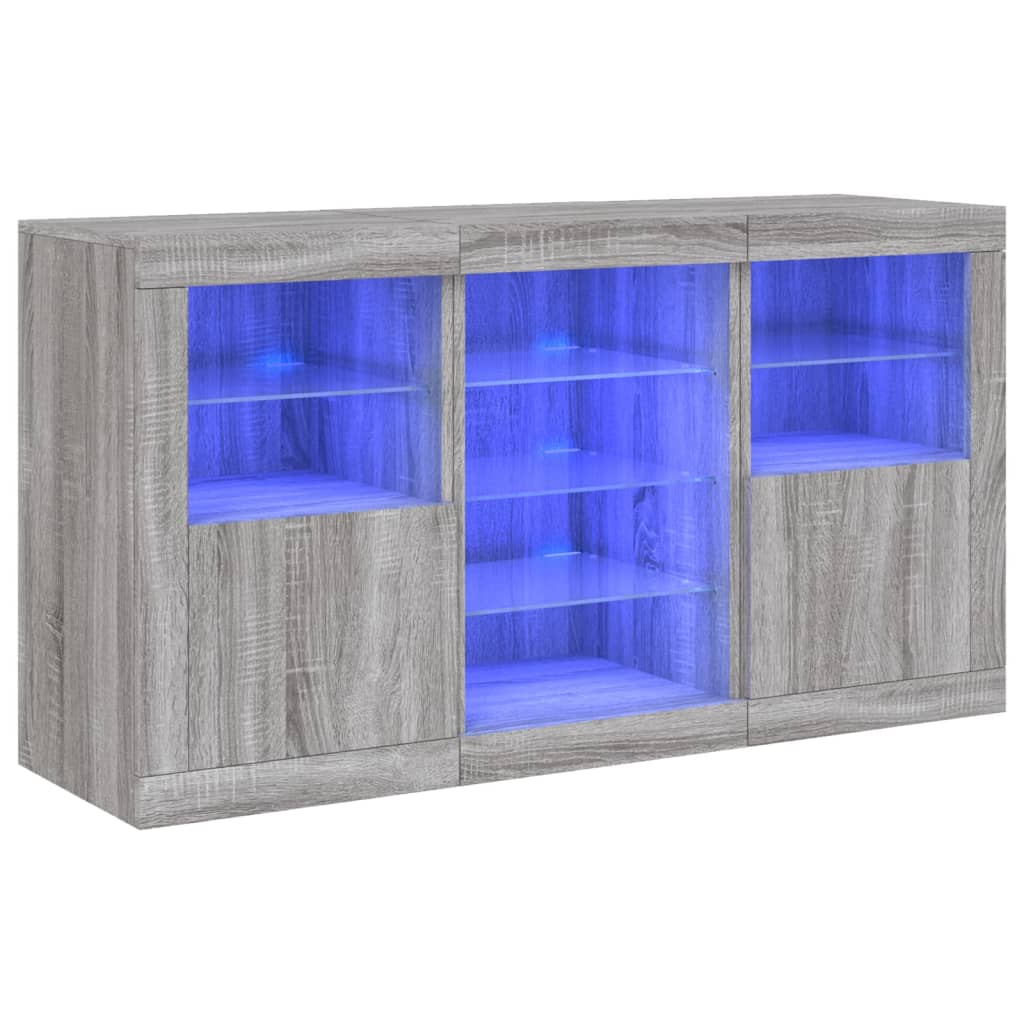 Skjenk med LED-lys grå sonoma 123x37x67 cm