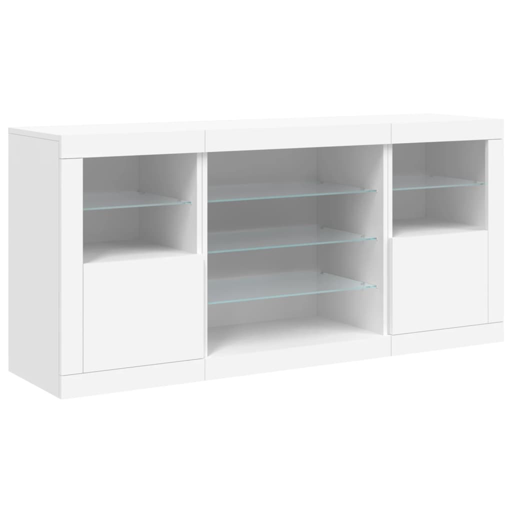 Skjenk med LED-lys hvit 142,5x37x67 cm