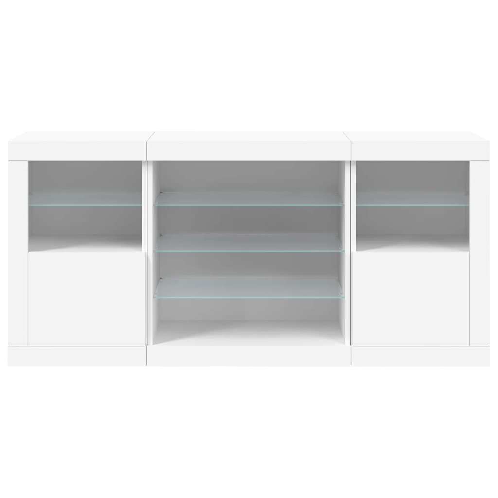 Skjenk med LED-lys hvit 142,5x37x67 cm