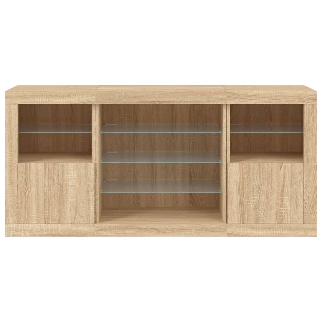 Skjenk med LED-lys sonoma eik 142,5x37x67 cm