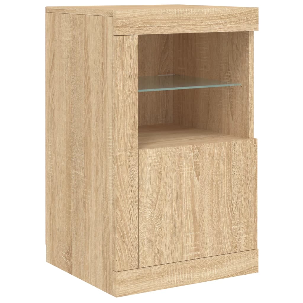 Skjenk med LED-lys sonoma eik 142,5x37x67 cm