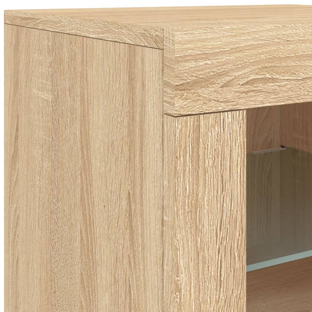 Skjenk med LED-lys sonoma eik 142,5x37x67 cm