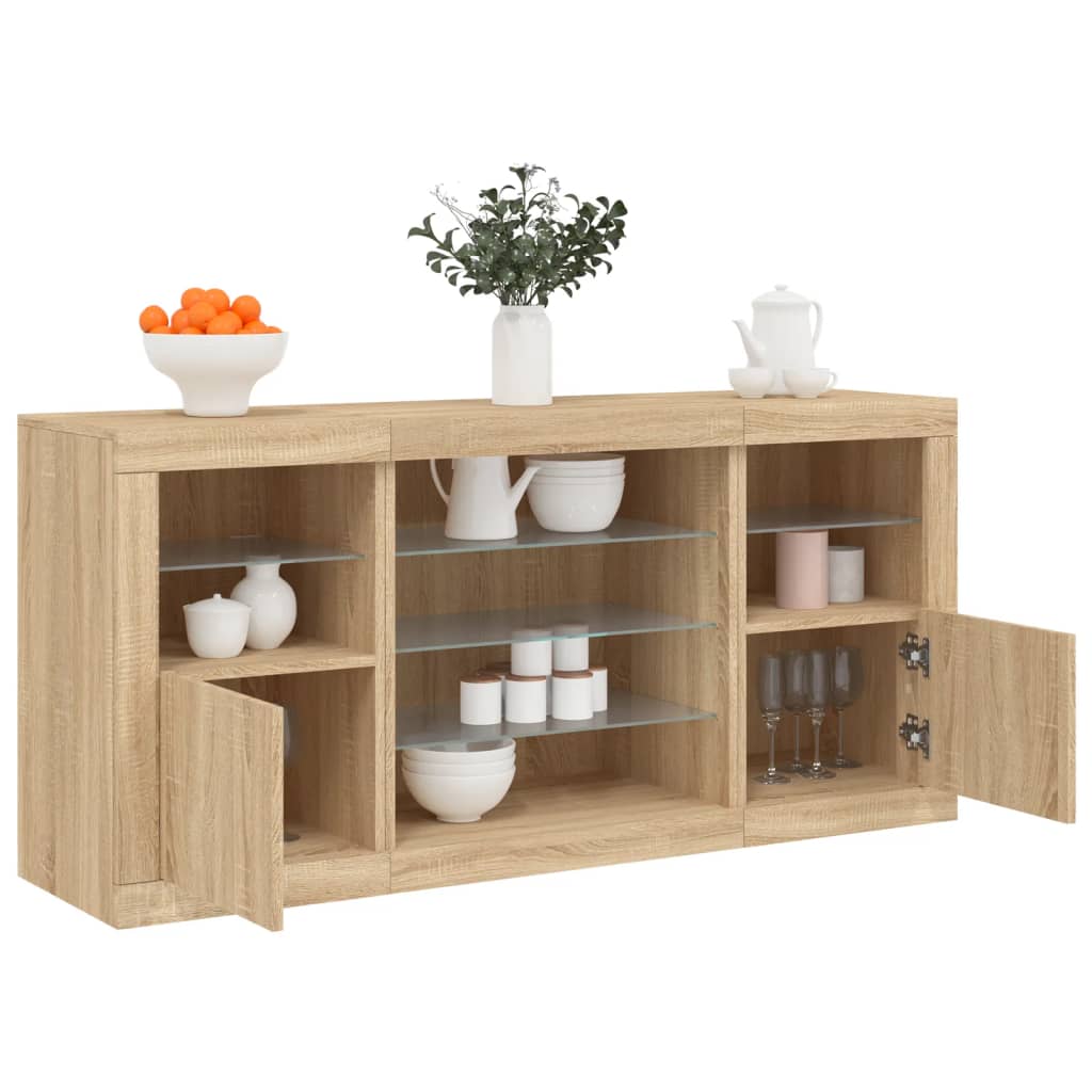 Skjenk med LED-lys sonoma eik 142,5x37x67 cm