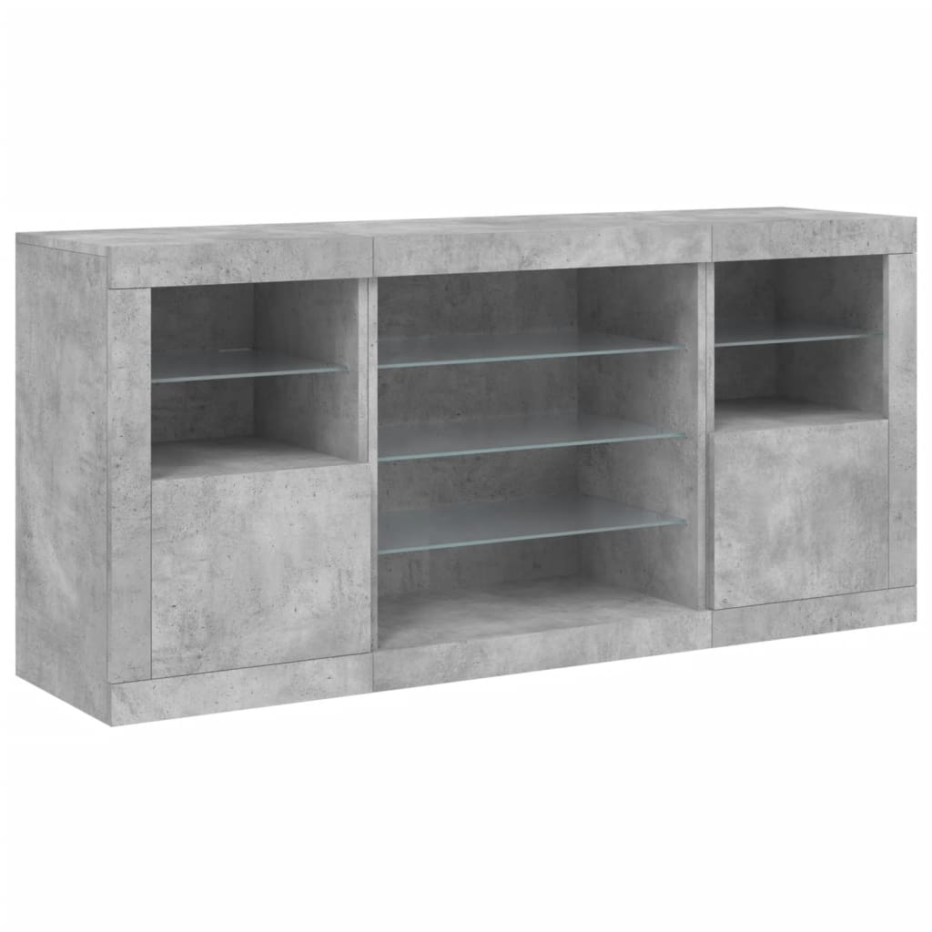 Skjenk med LED-lys betonggrå 142,5x37x67 cm