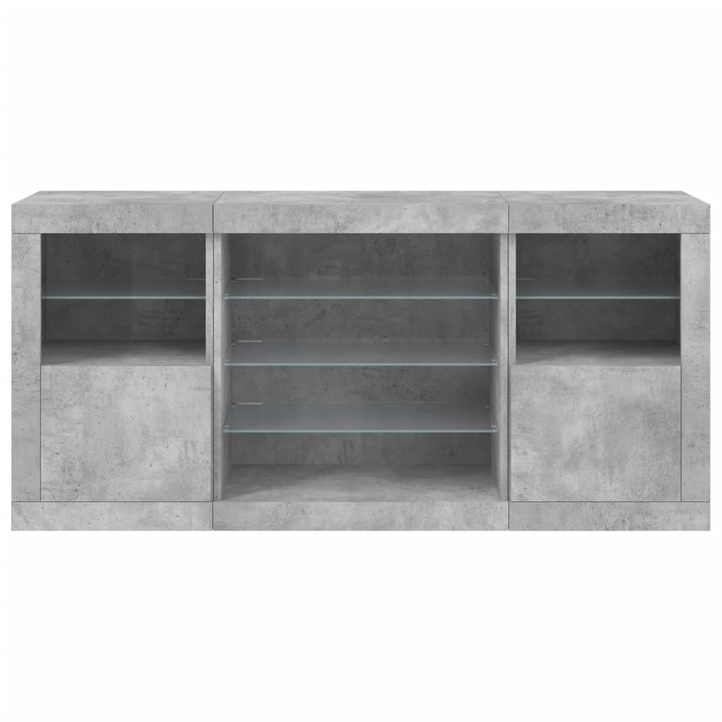 Skjenk med LED-lys betonggrå 142,5x37x67 cm