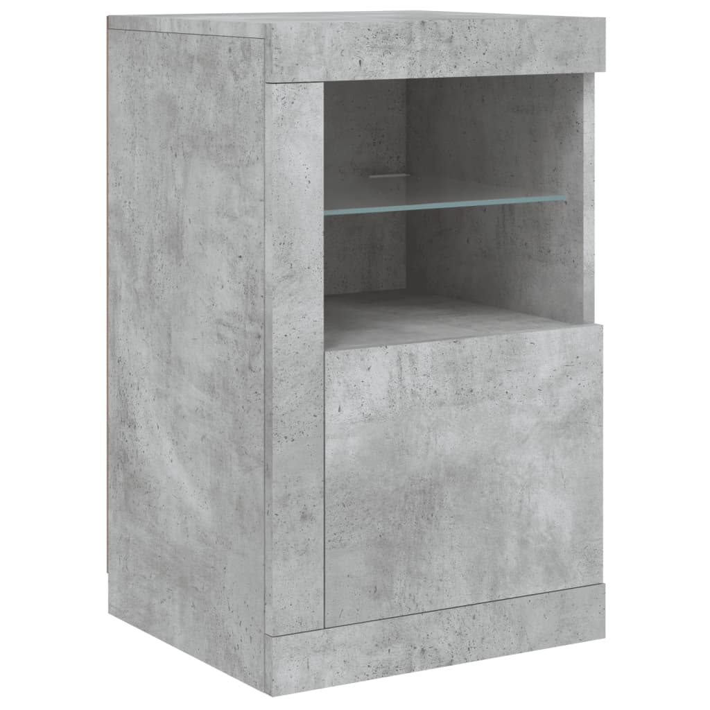 Skjenk med LED-lys betonggrå 142,5x37x67 cm