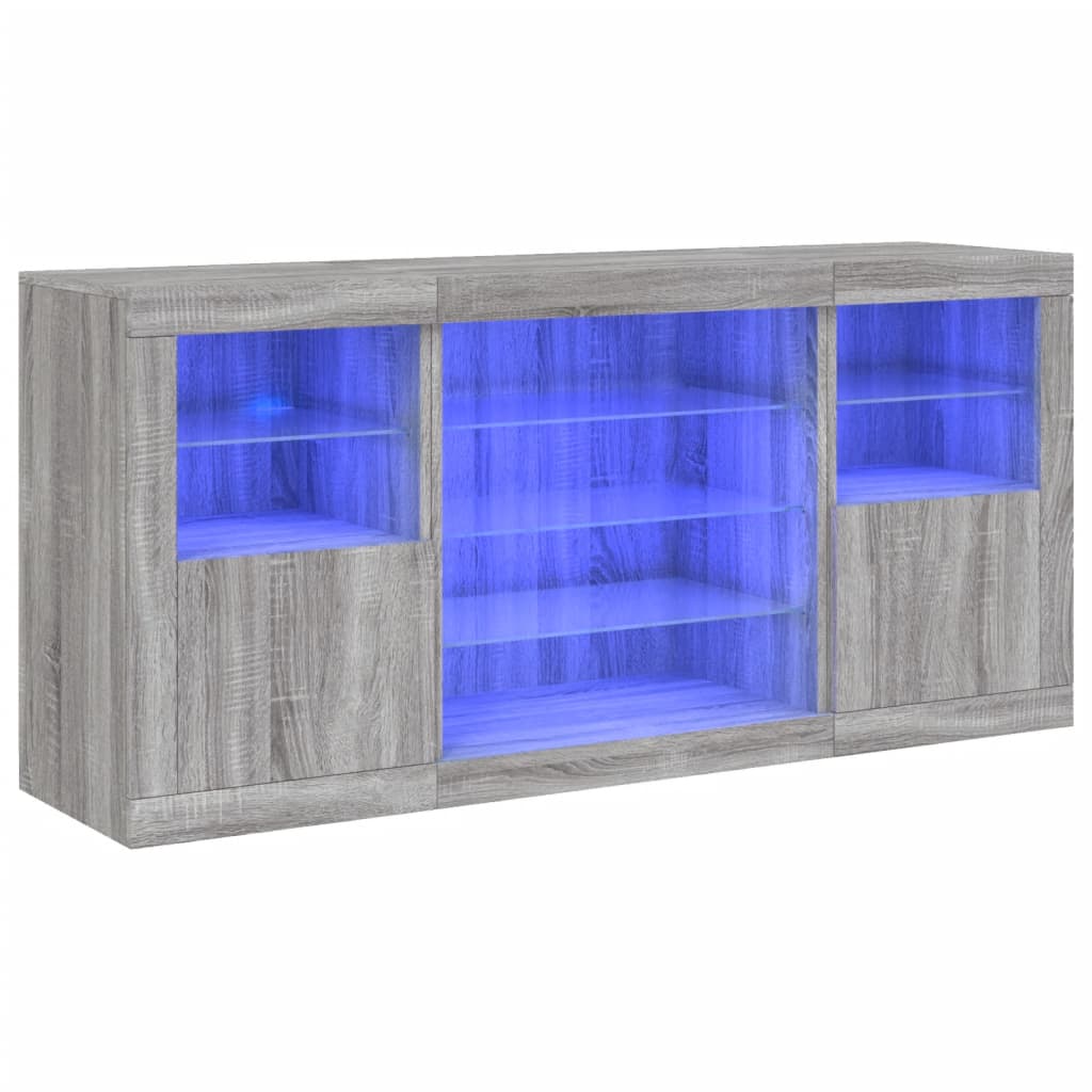 Skjenk med LED-lys grå sonoma 142,5x37x67 cm
