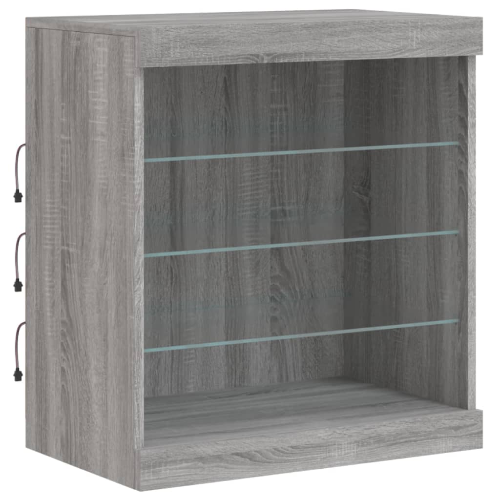 Skjenk med LED-lys grå sonoma 142,5x37x67 cm