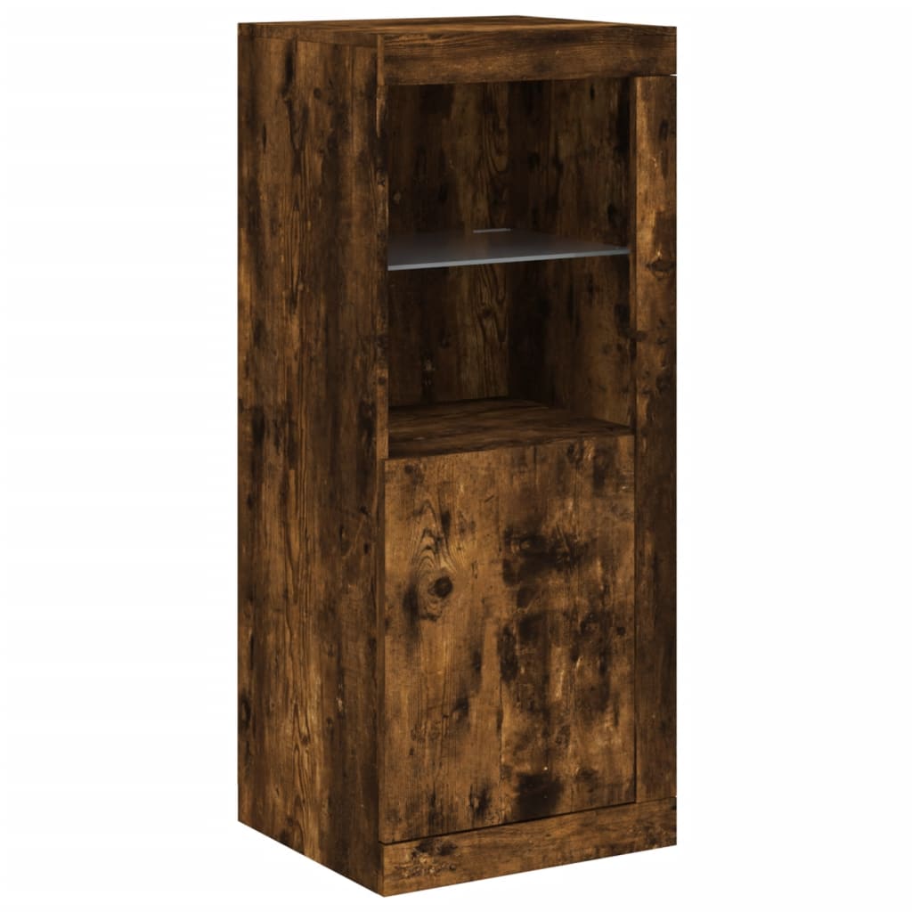 Skjenker med LED-lys 3 stk røkt eik konstruert tre