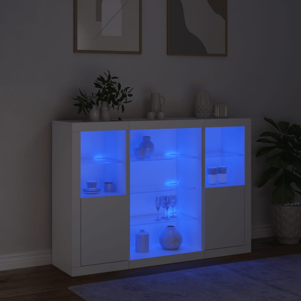 Skjenker med LED-lys 3 stk hvit konstruert tre