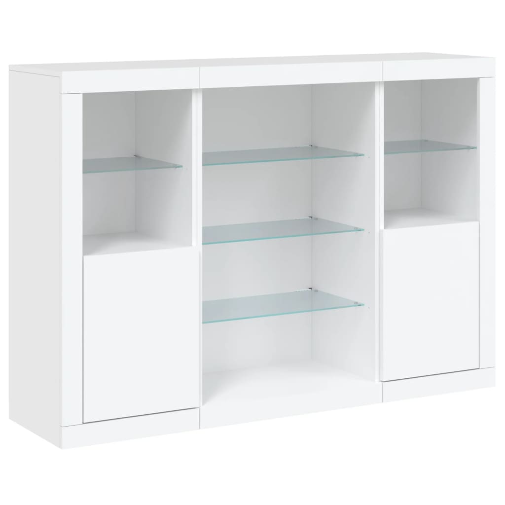 Skjenker med LED-lys 3 stk hvit konstruert tre