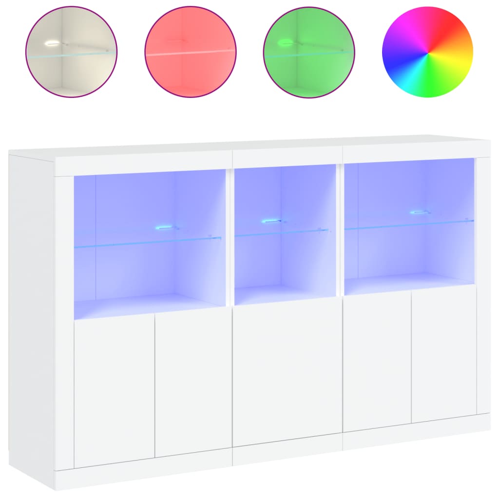 Skjenk med LED-lys hvit 162x37x100 cm