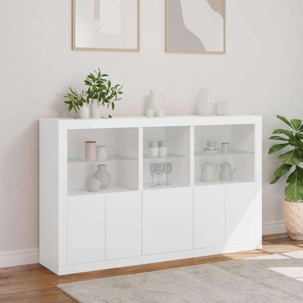 Skjenk med LED-lys hvit 162x37x100 cm