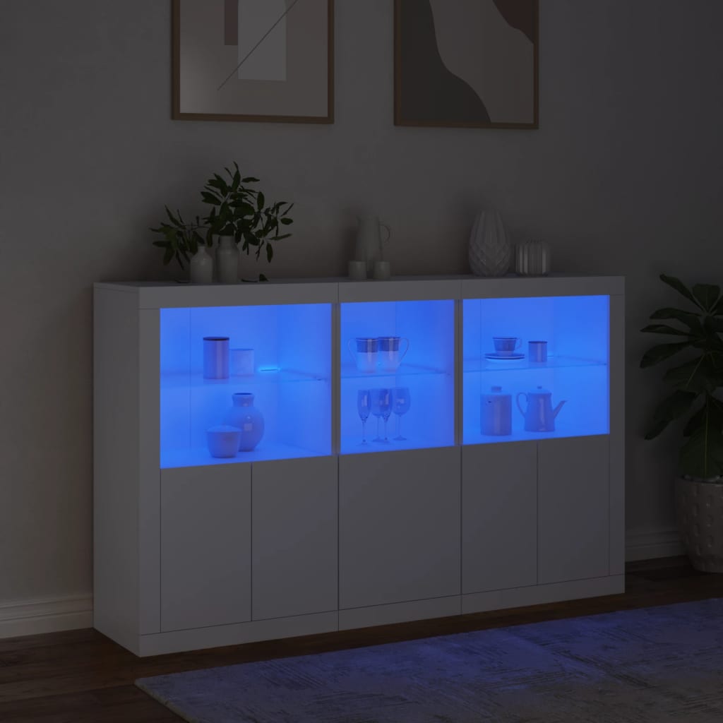 Skjenk med LED-lys hvit 162x37x100 cm