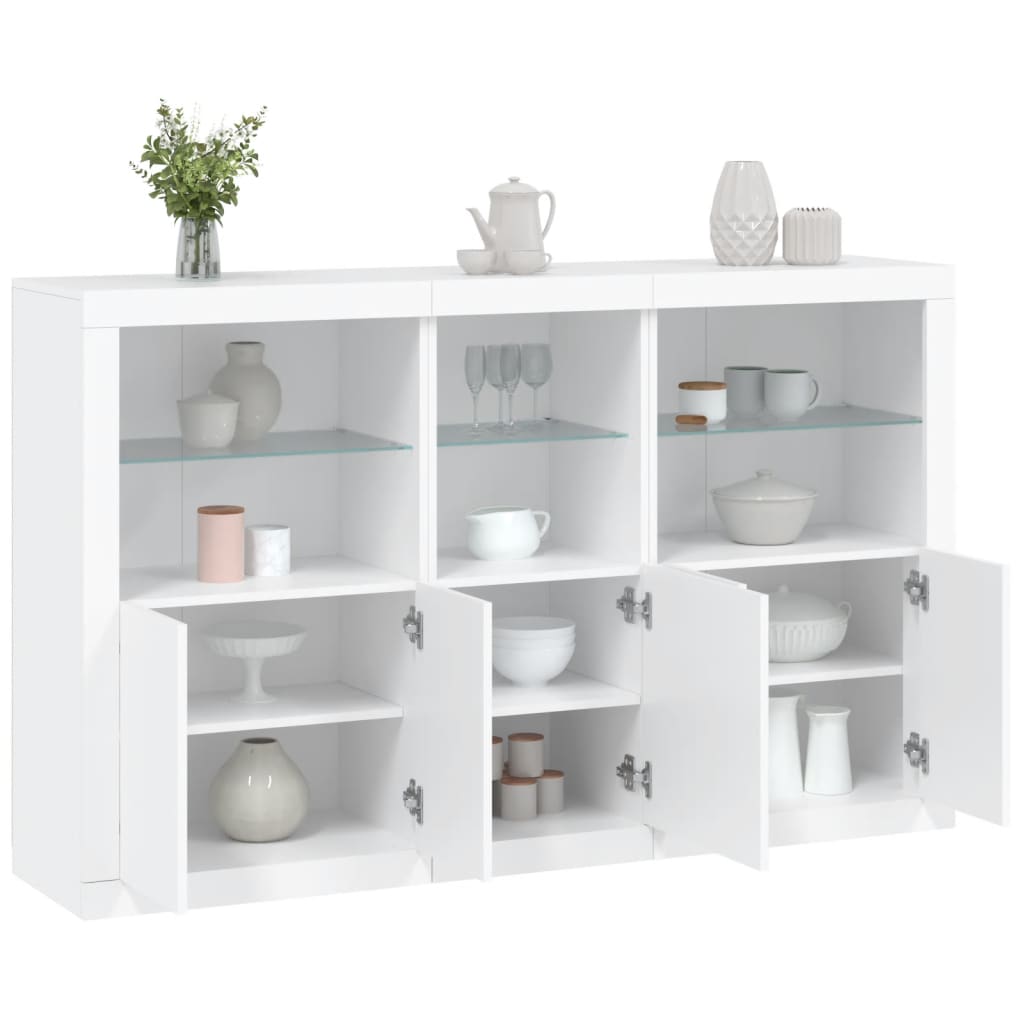 Skjenk med LED-lys hvit 162x37x100 cm