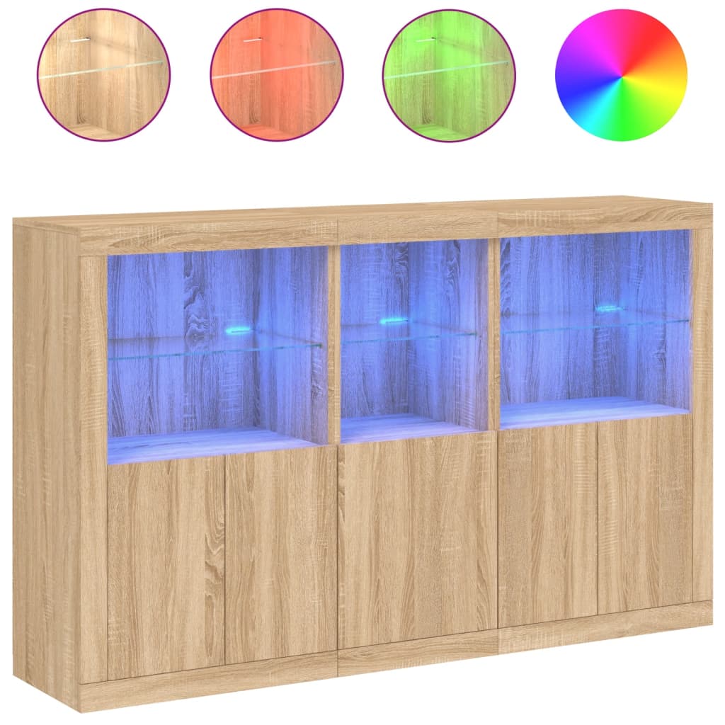 Skjenk med LED-lys sonoma eik 162x37x100 cm