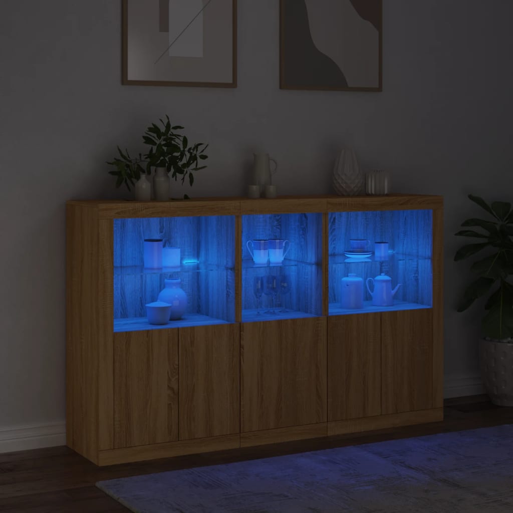 Skjenk med LED-lys sonoma eik 162x37x100 cm