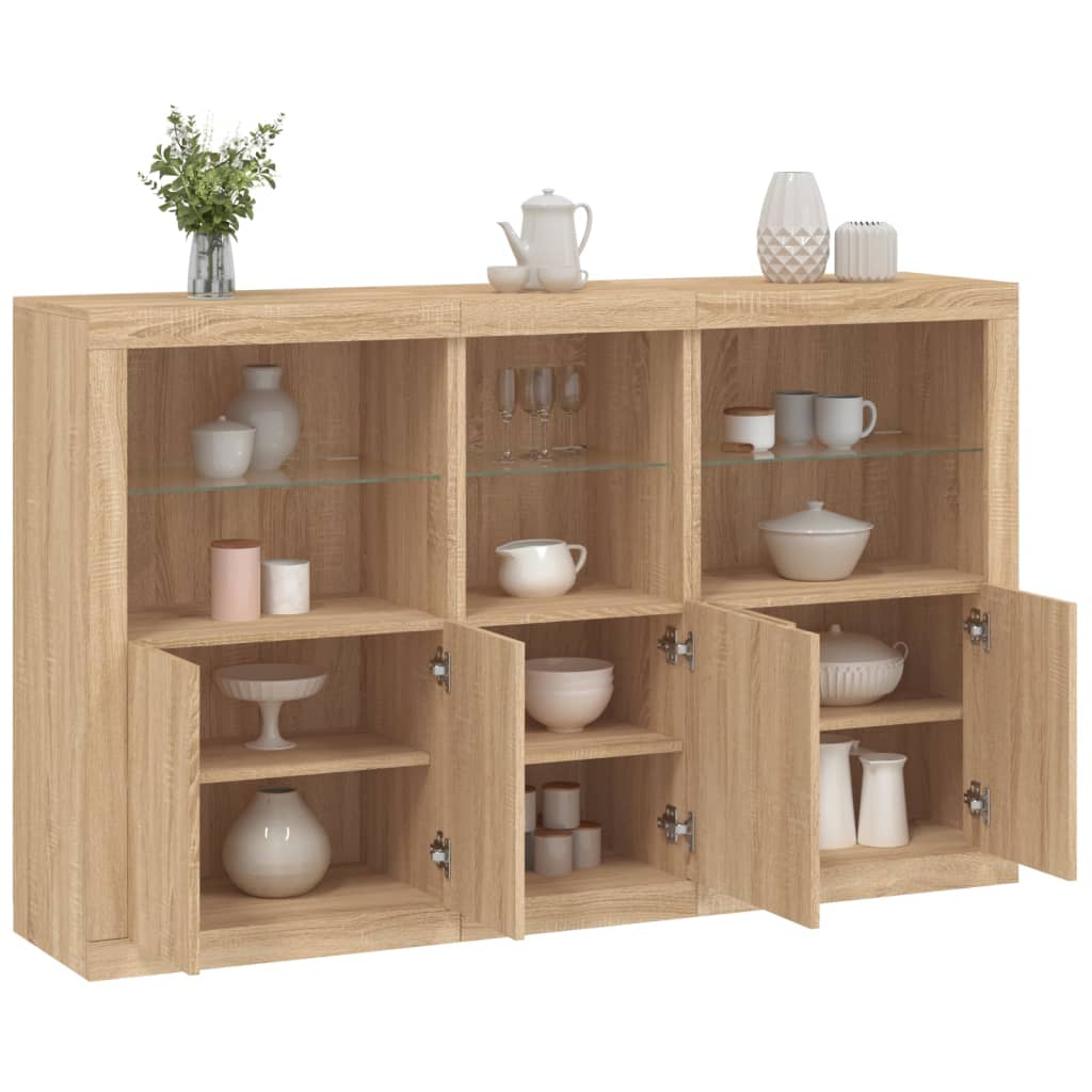 Skjenk med LED-lys sonoma eik 162x37x100 cm