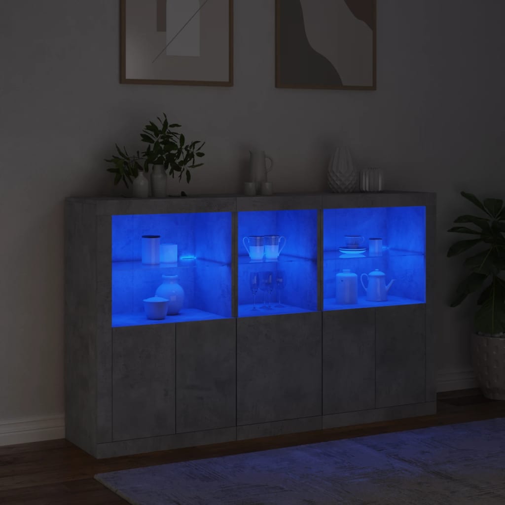 Skjenk med LED-lys betonggrå 162x37x100 cm