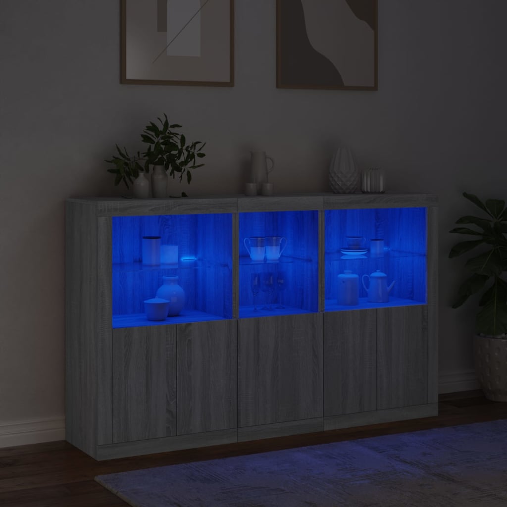 Skjenk med LED-lys grå sonoma 162x37x100 cm